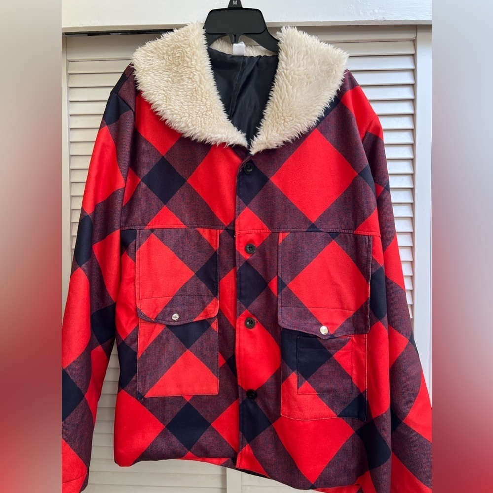 Women’s 2XL CHICYEA Red and Black Plaid Jacket